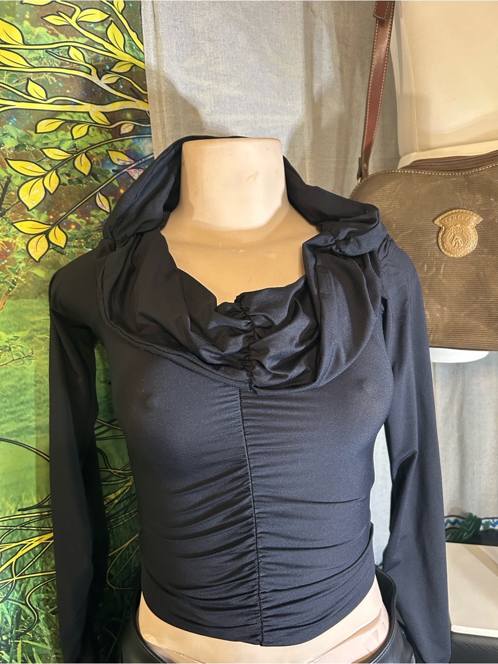 Zara Black Draped Cowl Neck Long Sleeve Top